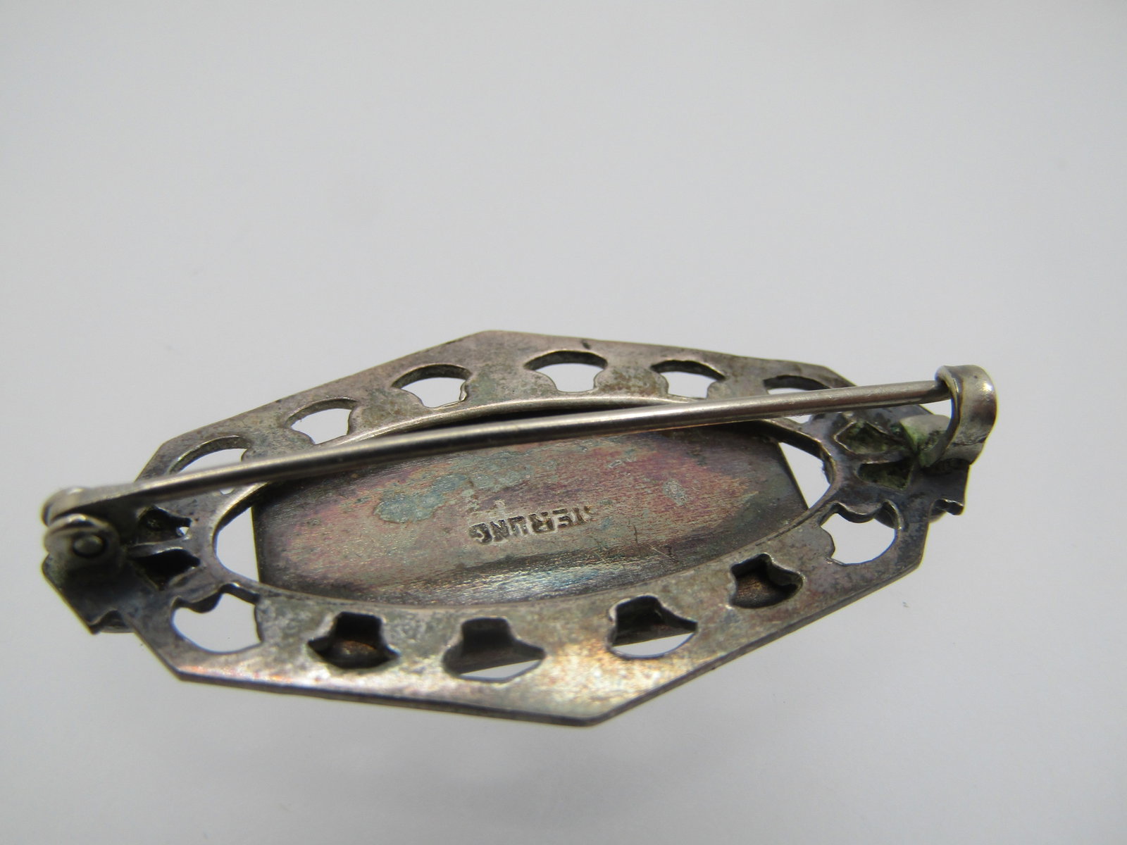 Vintage Sterling Essex Glass Floral Brooch, Rhinestone Accents, 1930's-1940's, C-Clasp - 4