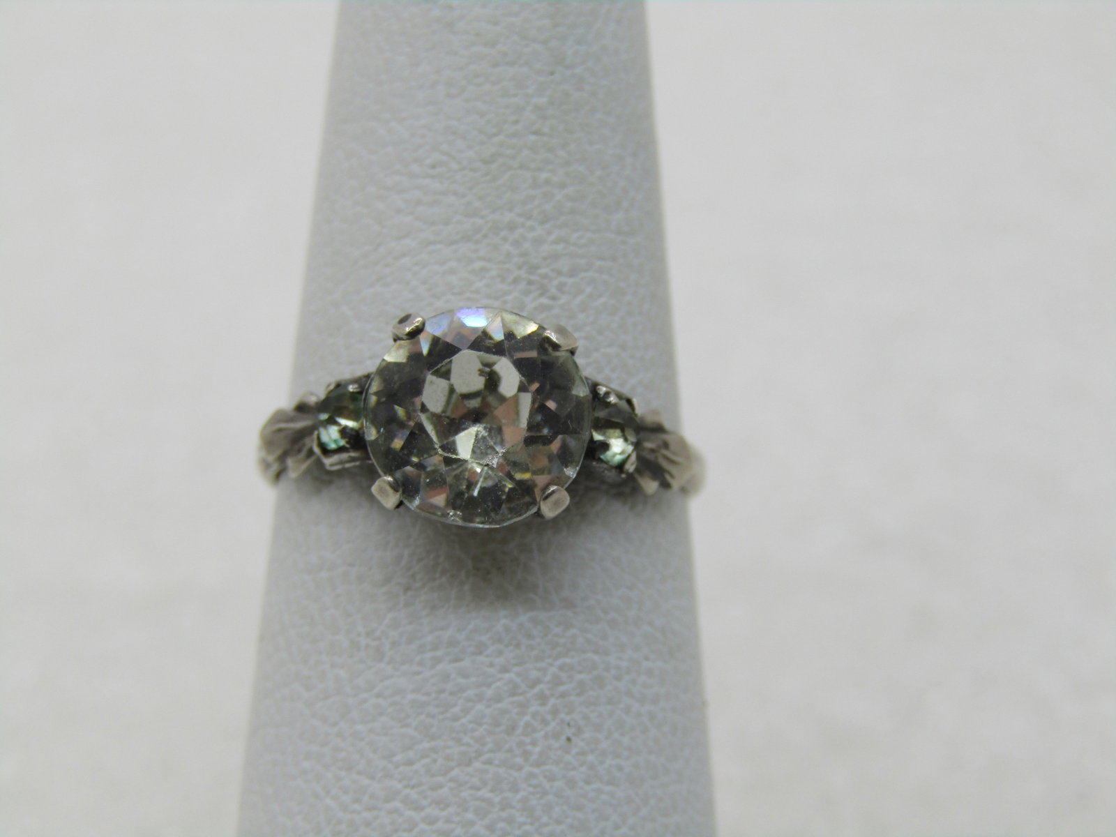 Vintage Sterling Clear Stone Engagement Ring, Sz. 6.25, 1940's. Signed M (1 of 7)