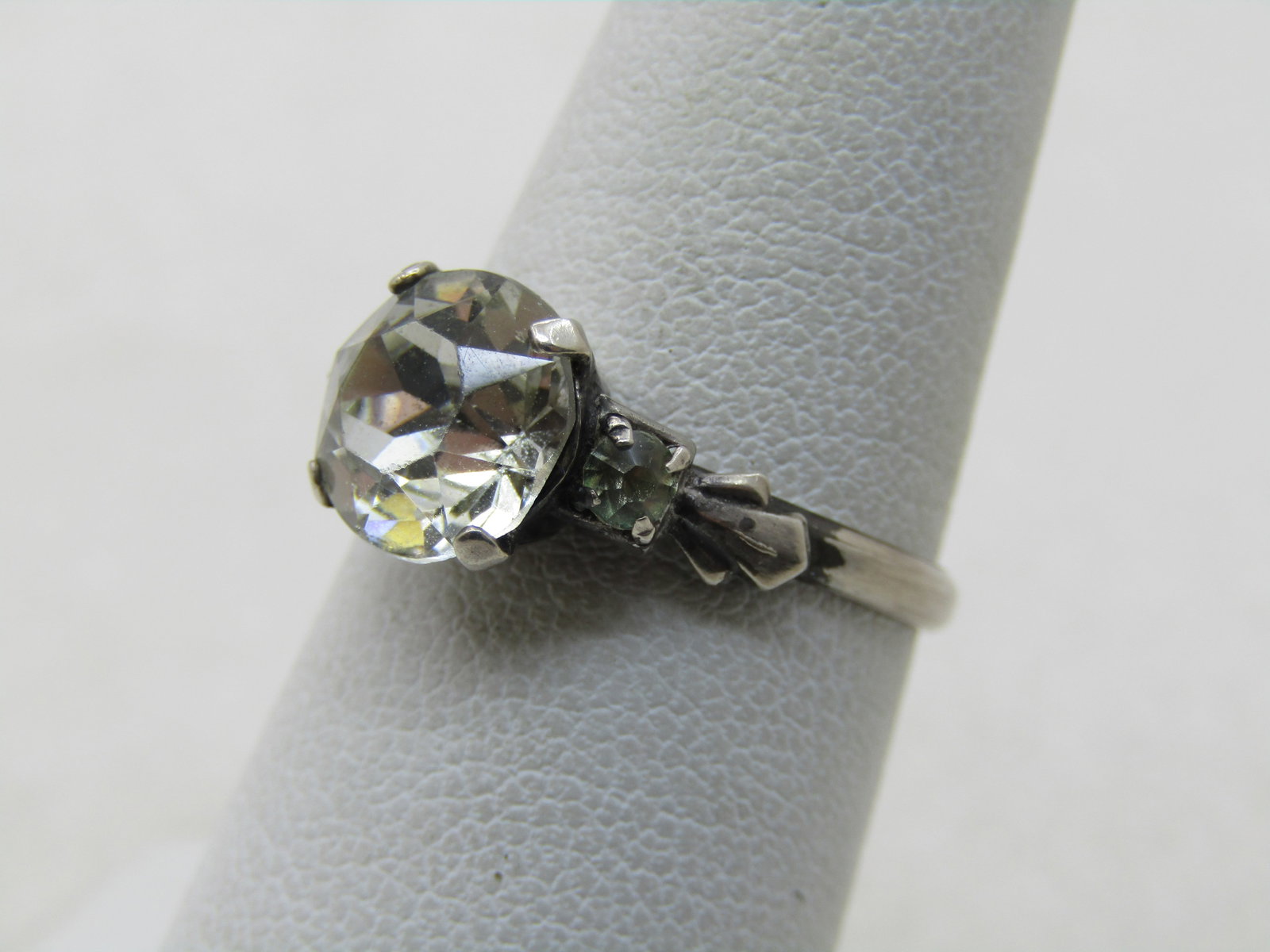 Vintage Sterling Clear Stone Engagement Ring, Sz. 6.25, 1940's. Signed M - 3