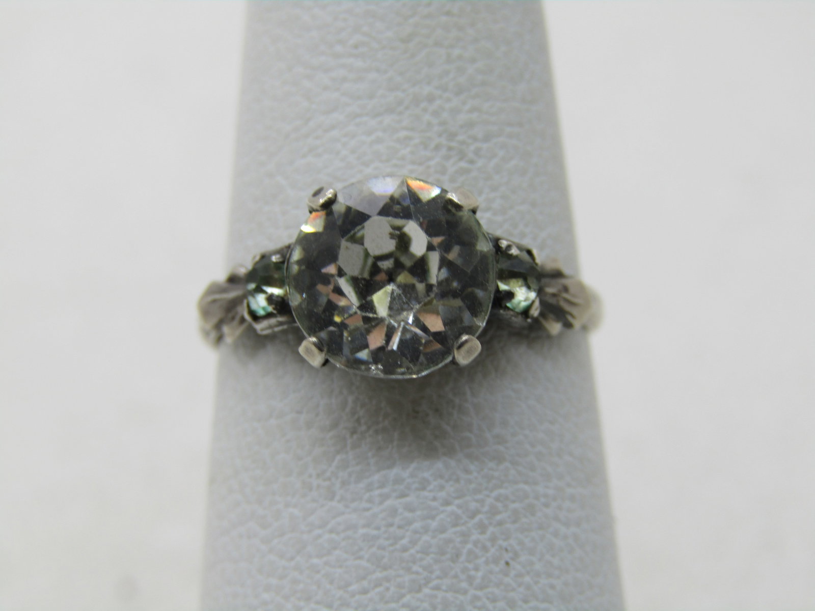 Vintage Sterling Clear Stone Engagement Ring, Sz. 6.25, 1940's. Signed M - 4