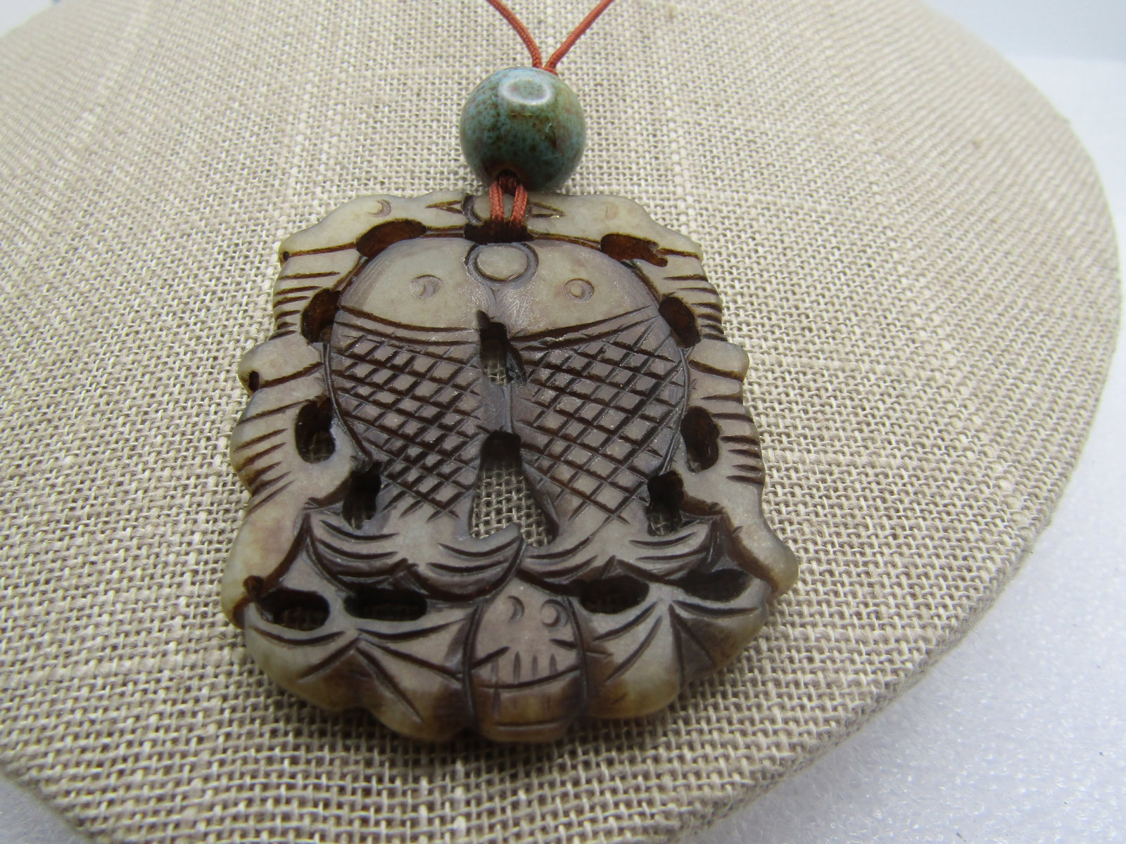 Vintage Carved Double Fish Necklace, 27", 1980's-1990's - 3