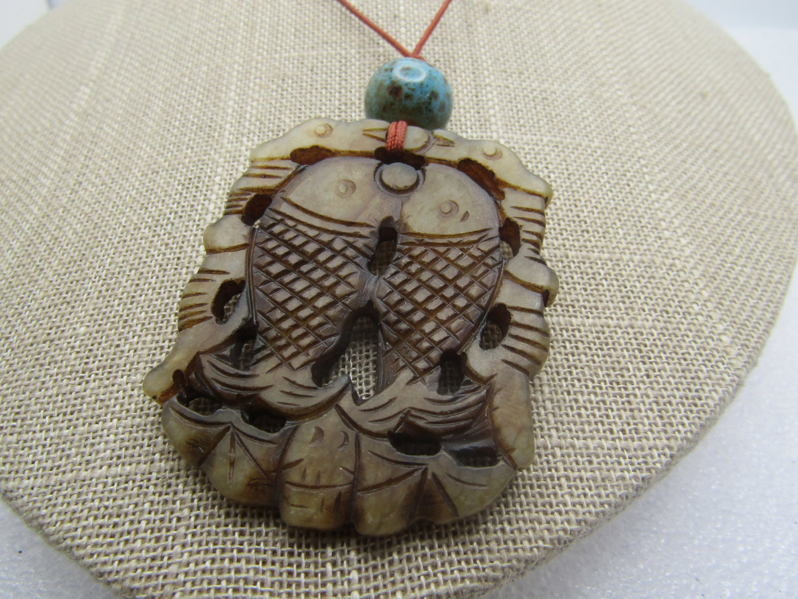 Vintage Carved Double Fish Necklace, 27", 1980's-1990's - 4