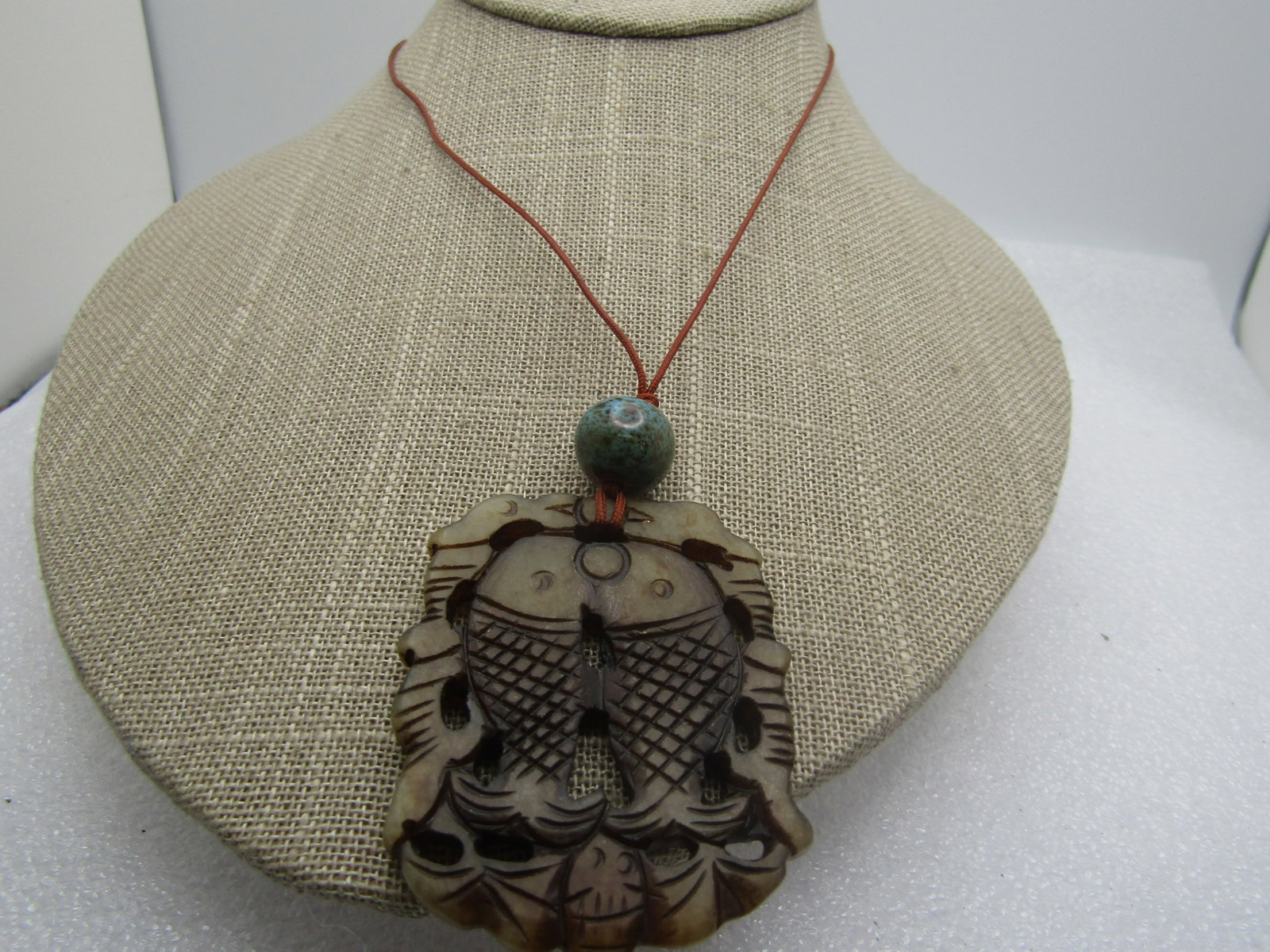 Vintage Carved Double Fish Necklace, 27", 1980's-1990's - 6