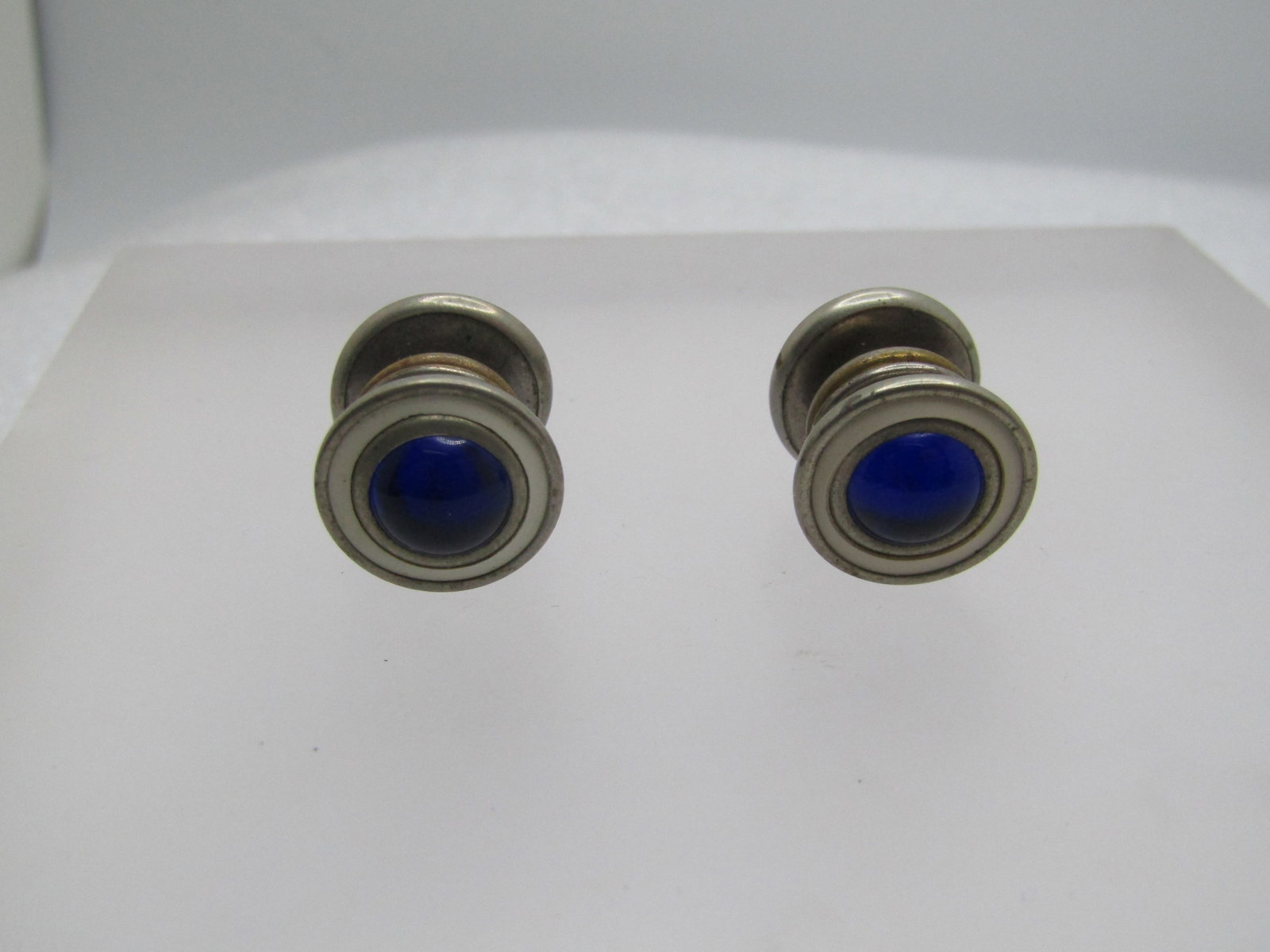 Vintage Pair Blue Glass & Enameling Cufflinks, EverSnap R Co. of NY, 1940's-1950's (1 of 5)