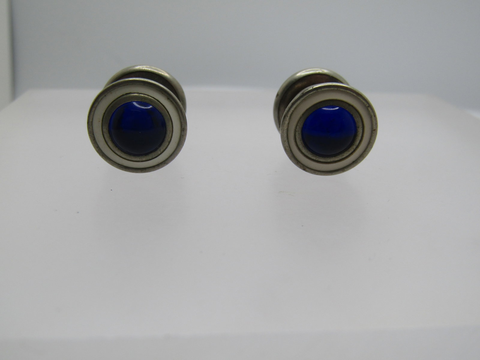 Vintage Pair Blue Glass & Enameling Cufflinks, EverSnap R Co. of NY, 1940's-1950's - 2