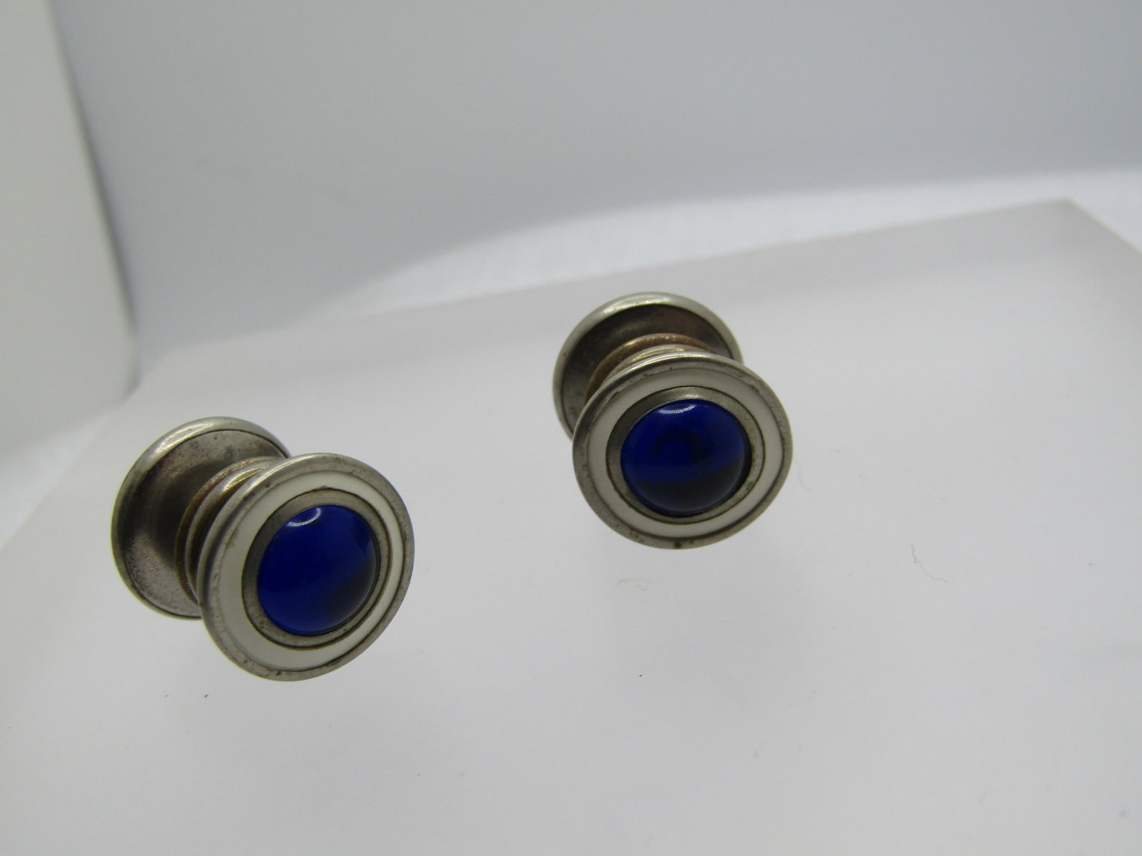 Vintage Pair Blue Glass & Enameling Cufflinks, EverSnap R Co. of NY, 1940's-1950's - 3