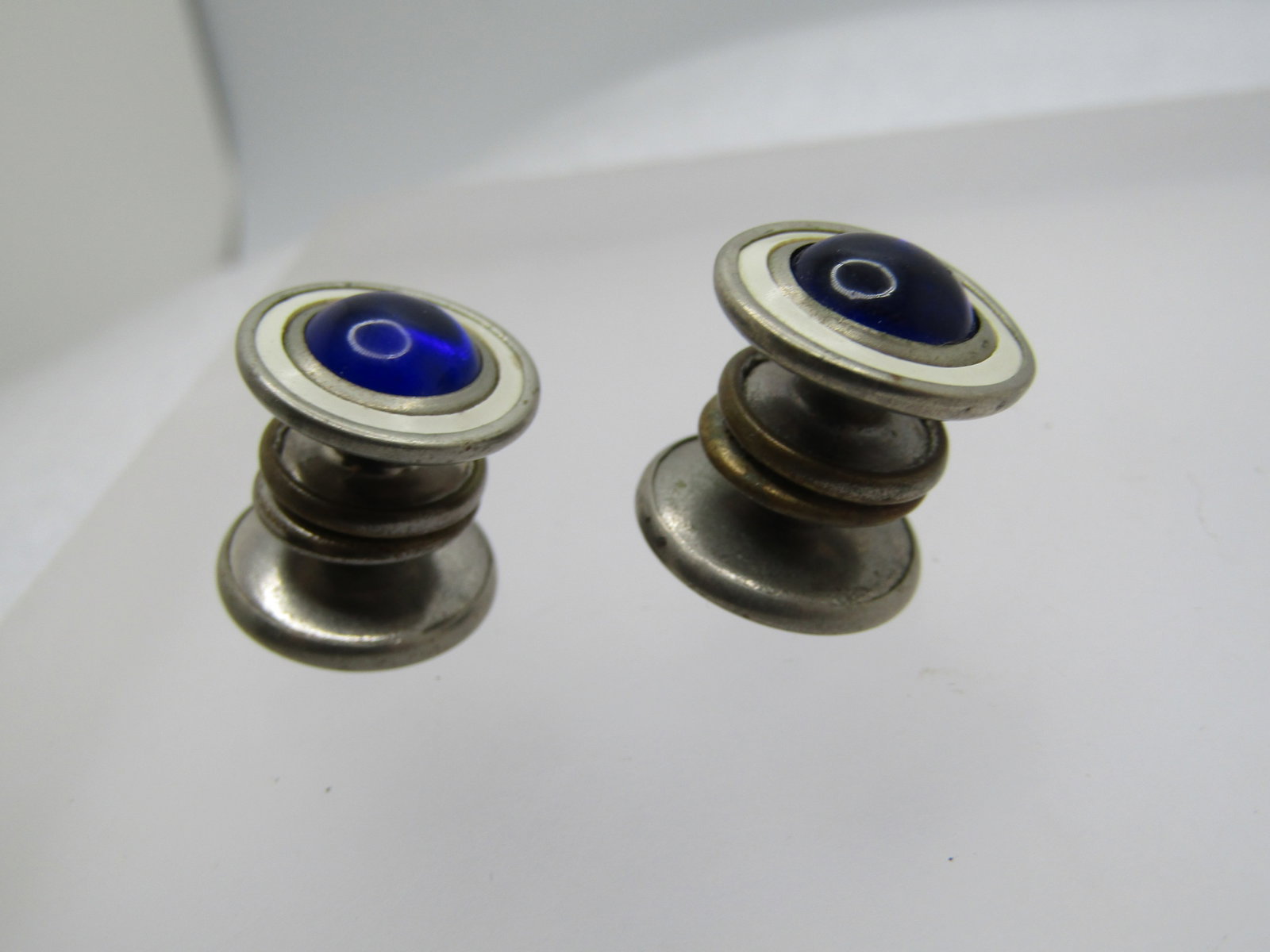 Vintage Pair Blue Glass & Enameling Cufflinks, EverSnap R Co. of NY, 1940's-1950's - 4