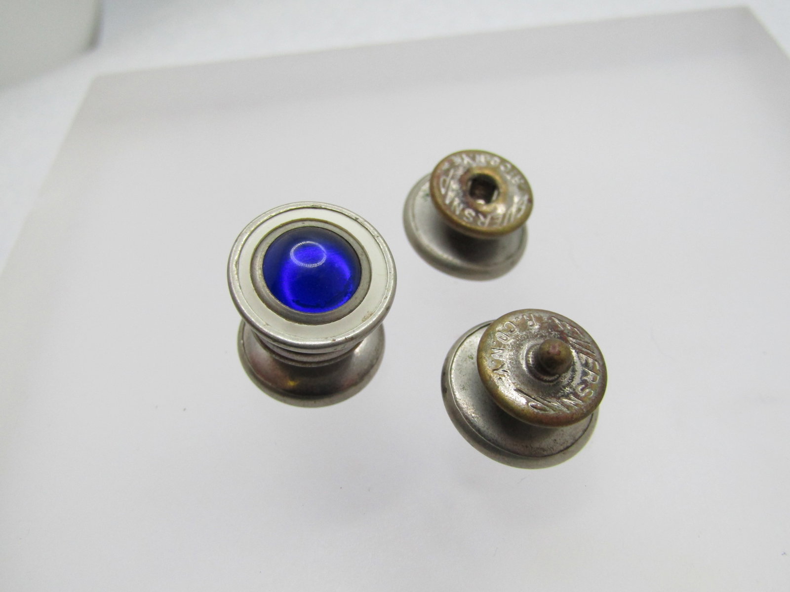 Vintage Pair Blue Glass & Enameling Cufflinks, EverSnap R Co. of NY, 1940's-1950's - 5