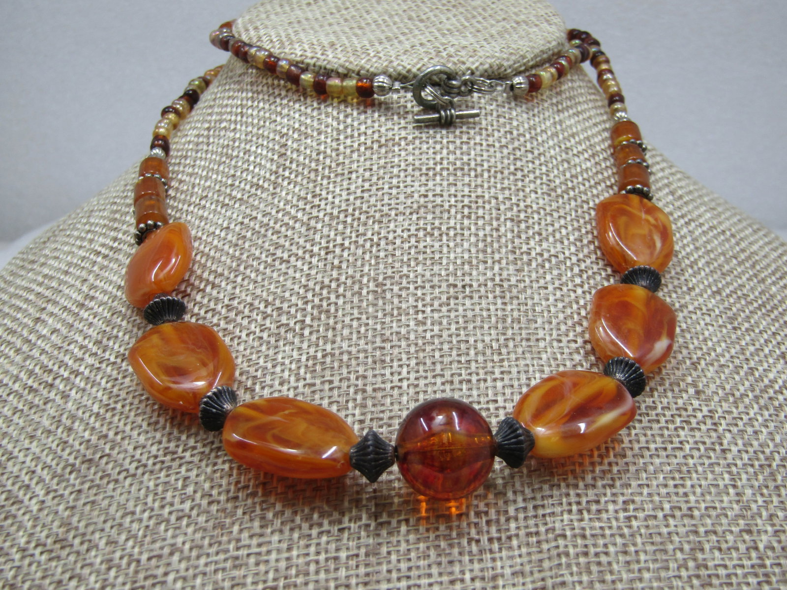 Vintage Amber & Browns Beaded Necklace, 26" - 2