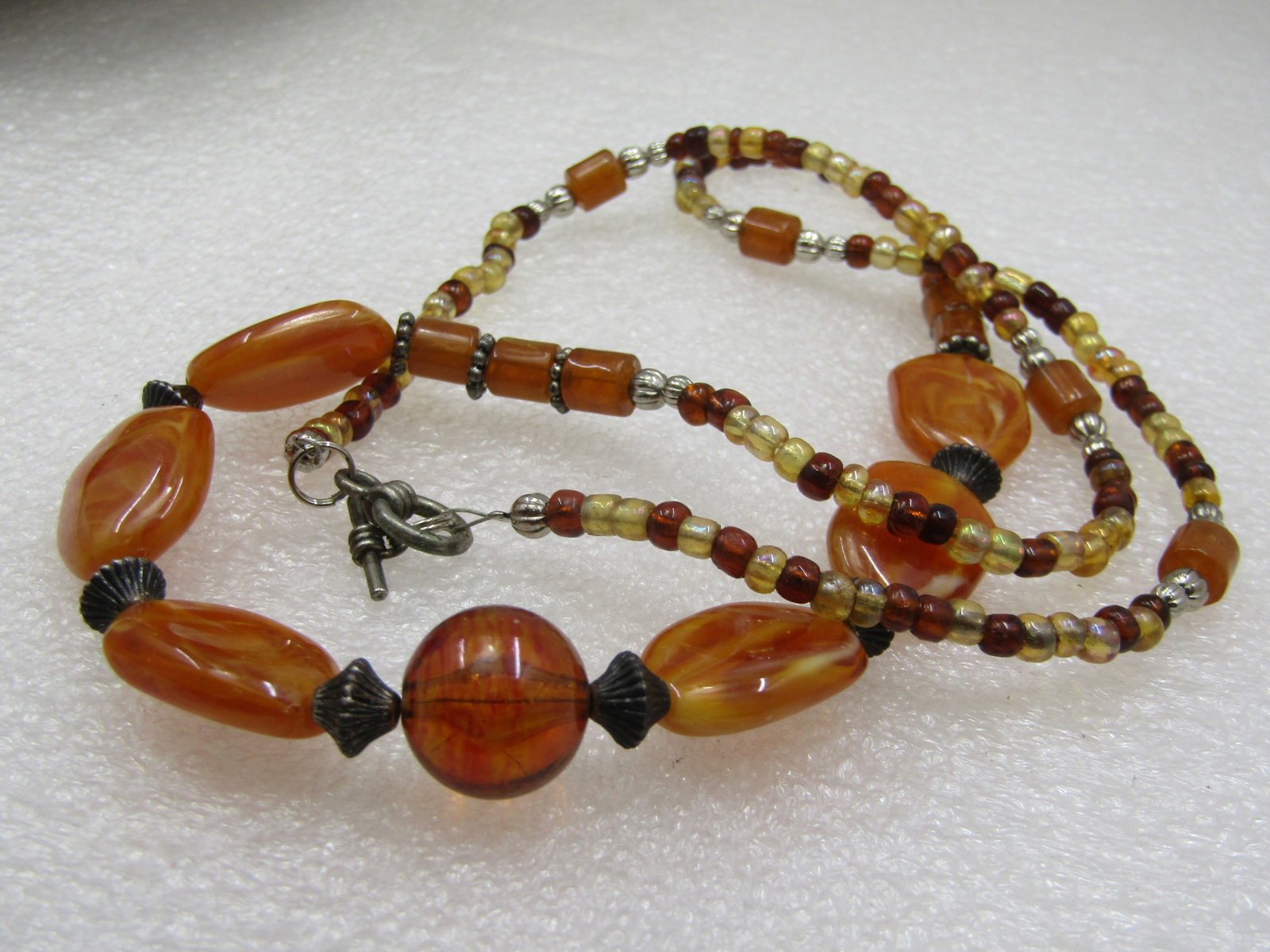 Vintage Amber & Browns Beaded Necklace, 26" - 4