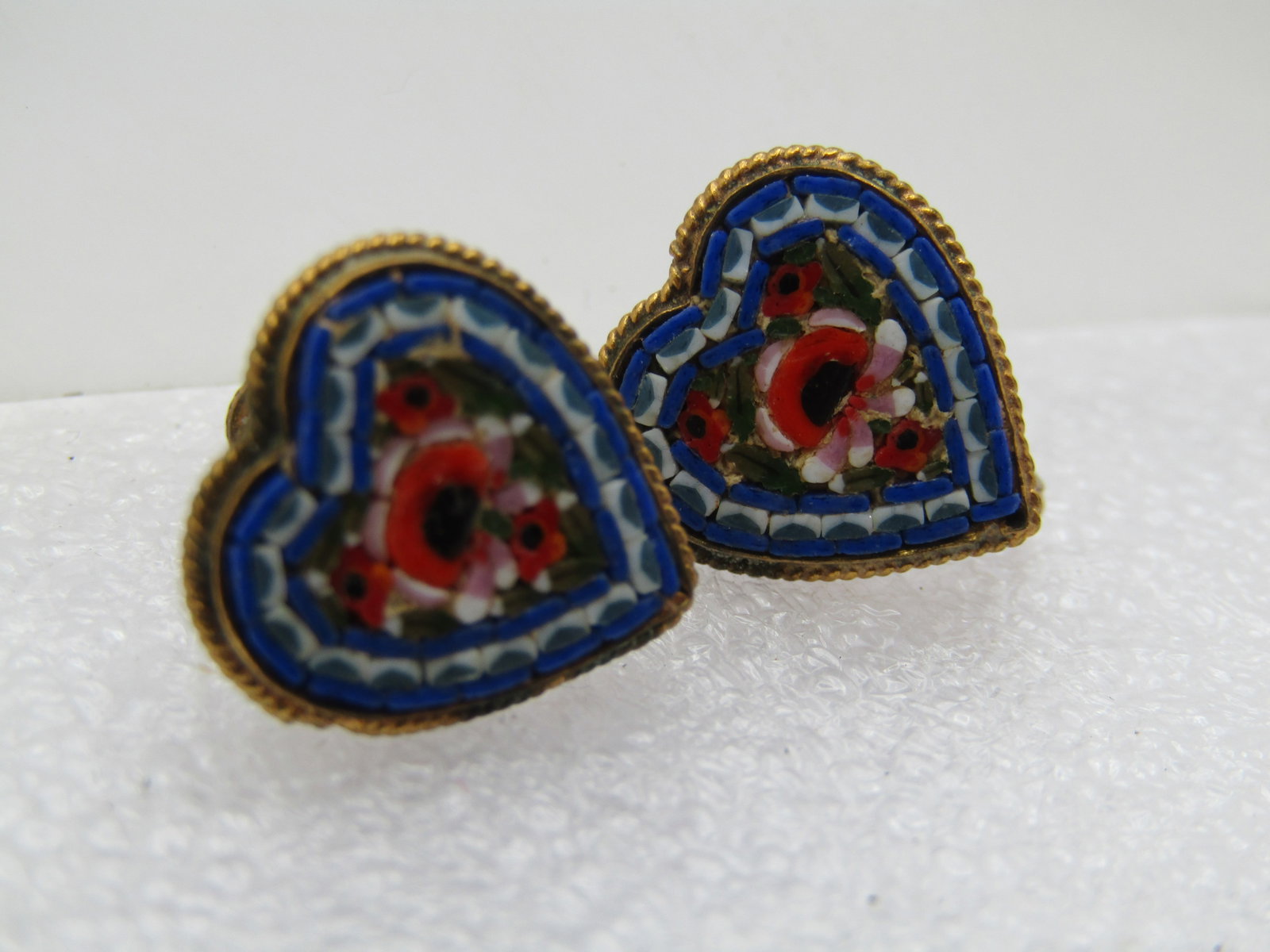 Vintage Micromosaic Heart Earrings, Screwback, 1950's-1960's, Signed FAP Italy - 3