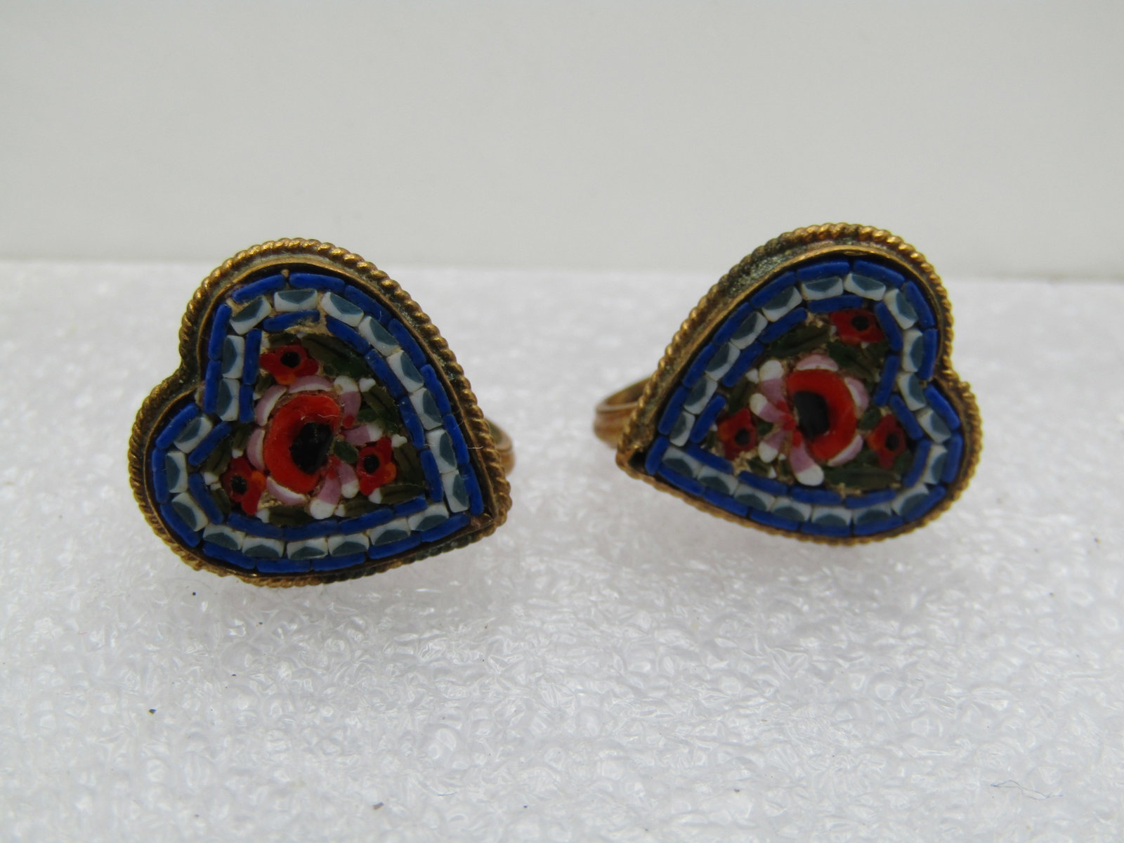 Vintage Micromosaic Heart Earrings, Screwback, 1950's-1960's, Signed FAP Italy - 4