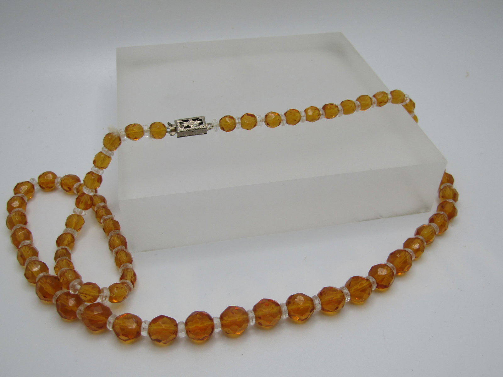 Vintage Golden Crystal Beaded Necklace, Graduated , 20" - 5