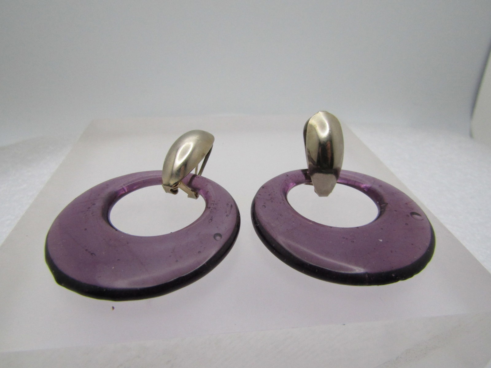 Vintage Purple Glass Drop Hoop Stud Earrings, 1980's-1990's - 5