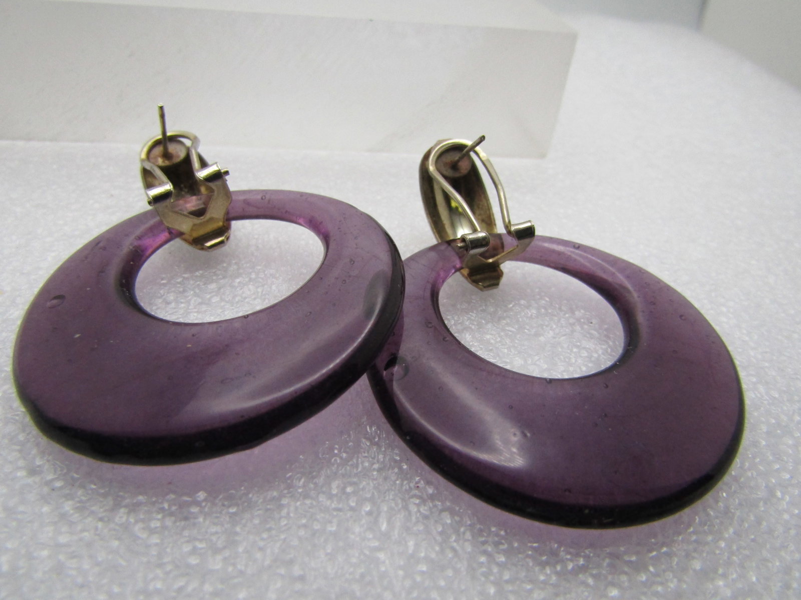 Vintage Purple Glass Drop Hoop Stud Earrings, 1980's-1990's - 6