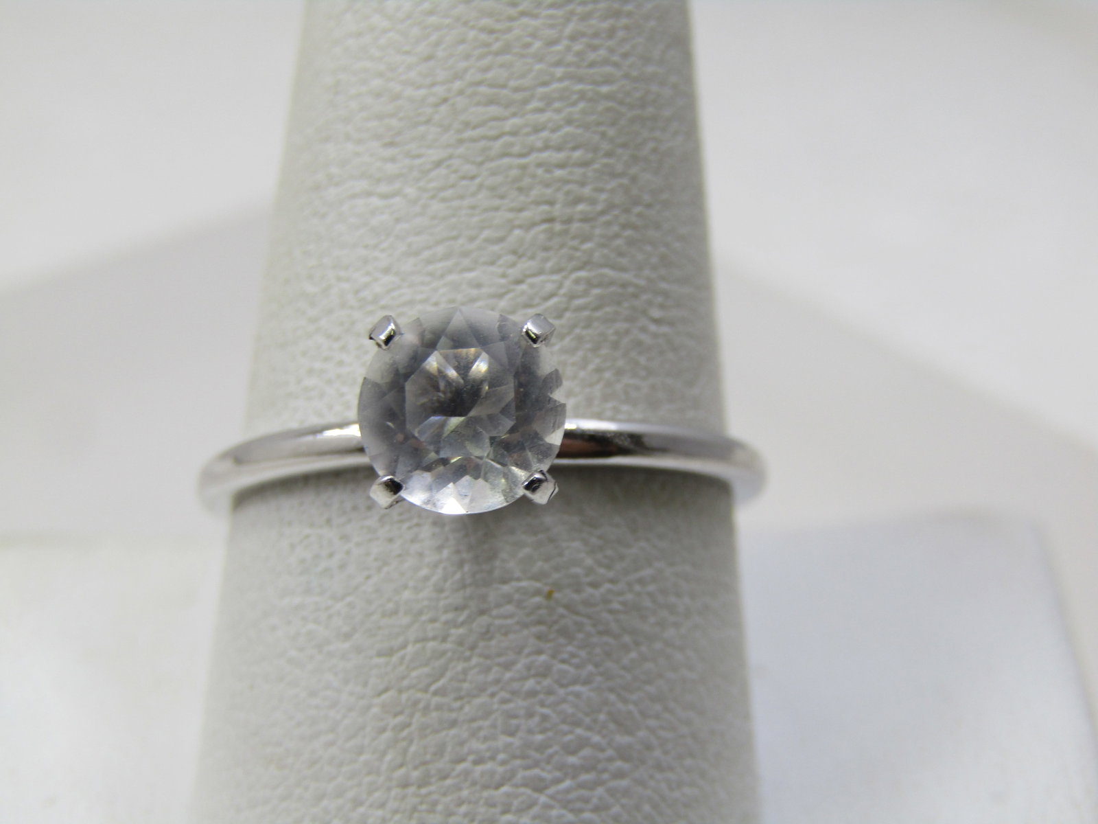 Vintage Costume Engagement Ring, Sz. 10, 7mm Clear Stone, Signed (1 of 8)