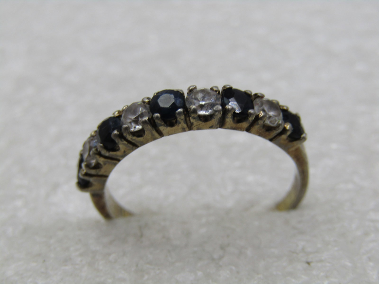 Vintage Sterling Sapphire & Clear Stone Ring, Sz. 8 - 6