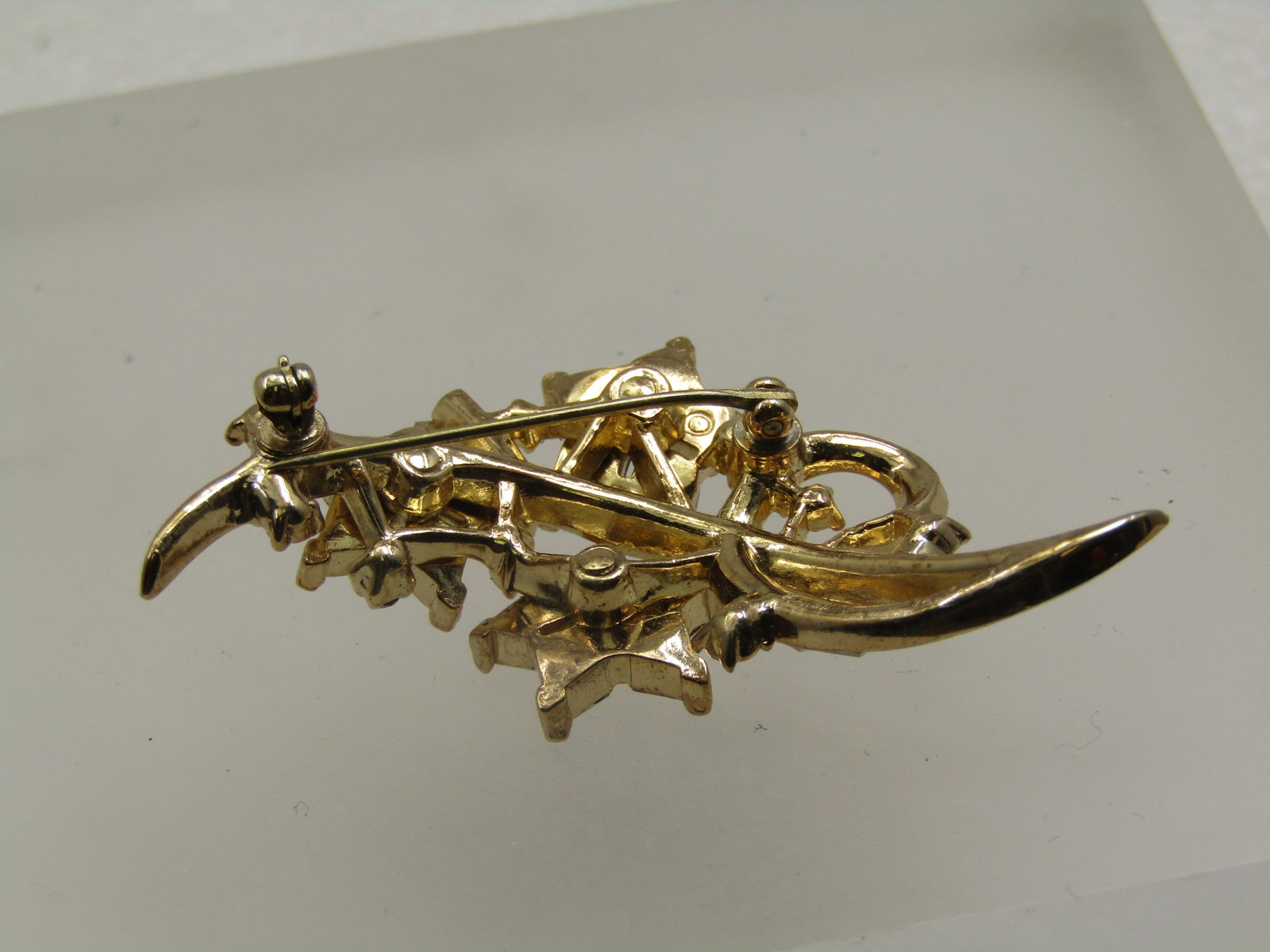 Vintage Rhinestone Floral Stem Brooch, Crown Trifari , 1940's-1950's - 4