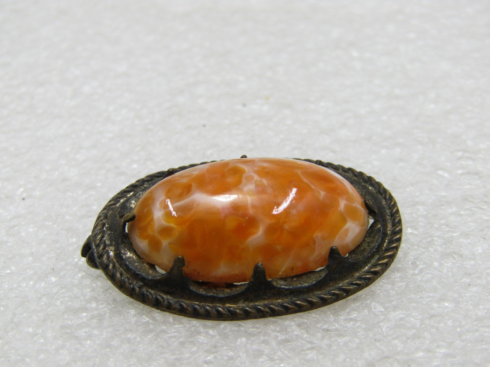 Vintage Orange & White Czech Glass Brooch, 1930's, C-Clasp, - 4