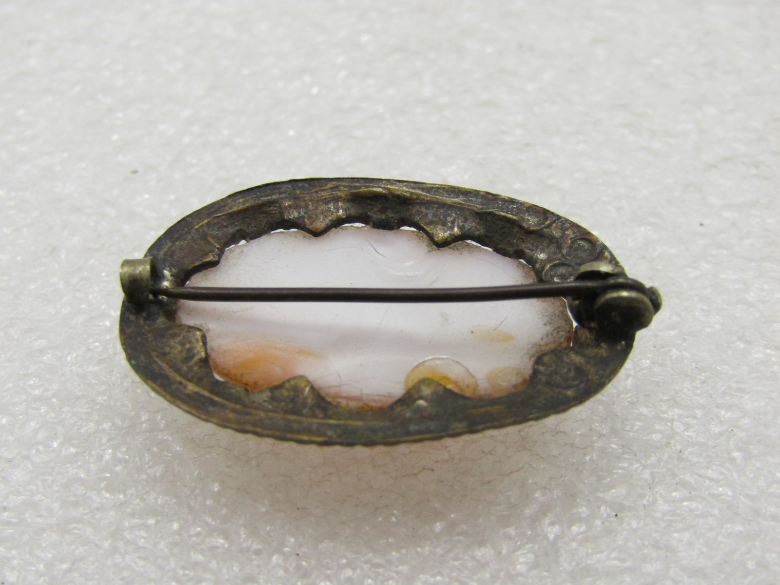Vintage Orange & White Czech Glass Brooch, 1930's, C-Clasp, - 6