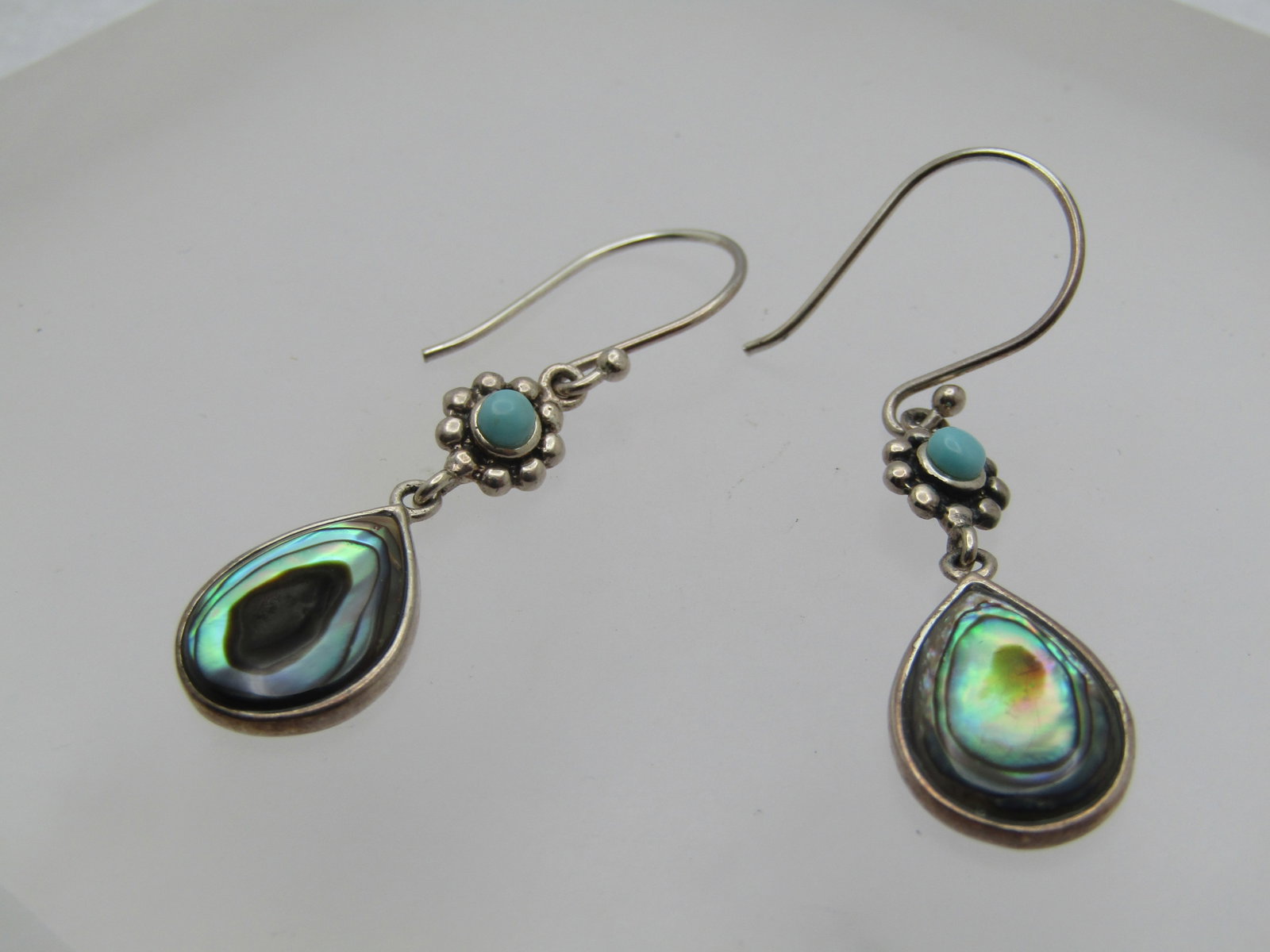 Sterling Paua/Abalone Turquoise Earrings, Pierced, 1990's, Signed - 3