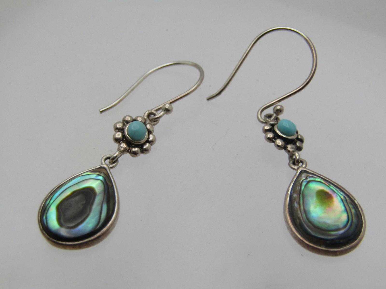 Sterling Paua/Abalone Turquoise Earrings, Pierced, 1990's, Signed - 4