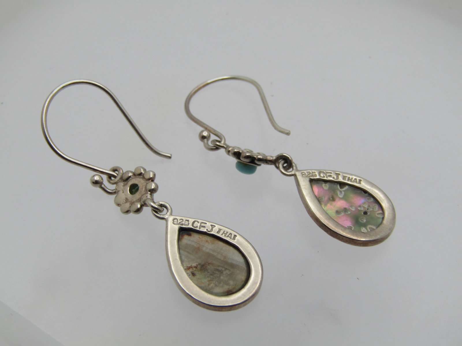 Sterling Paua/Abalone Turquoise Earrings, Pierced, 1990's, Signed - 5