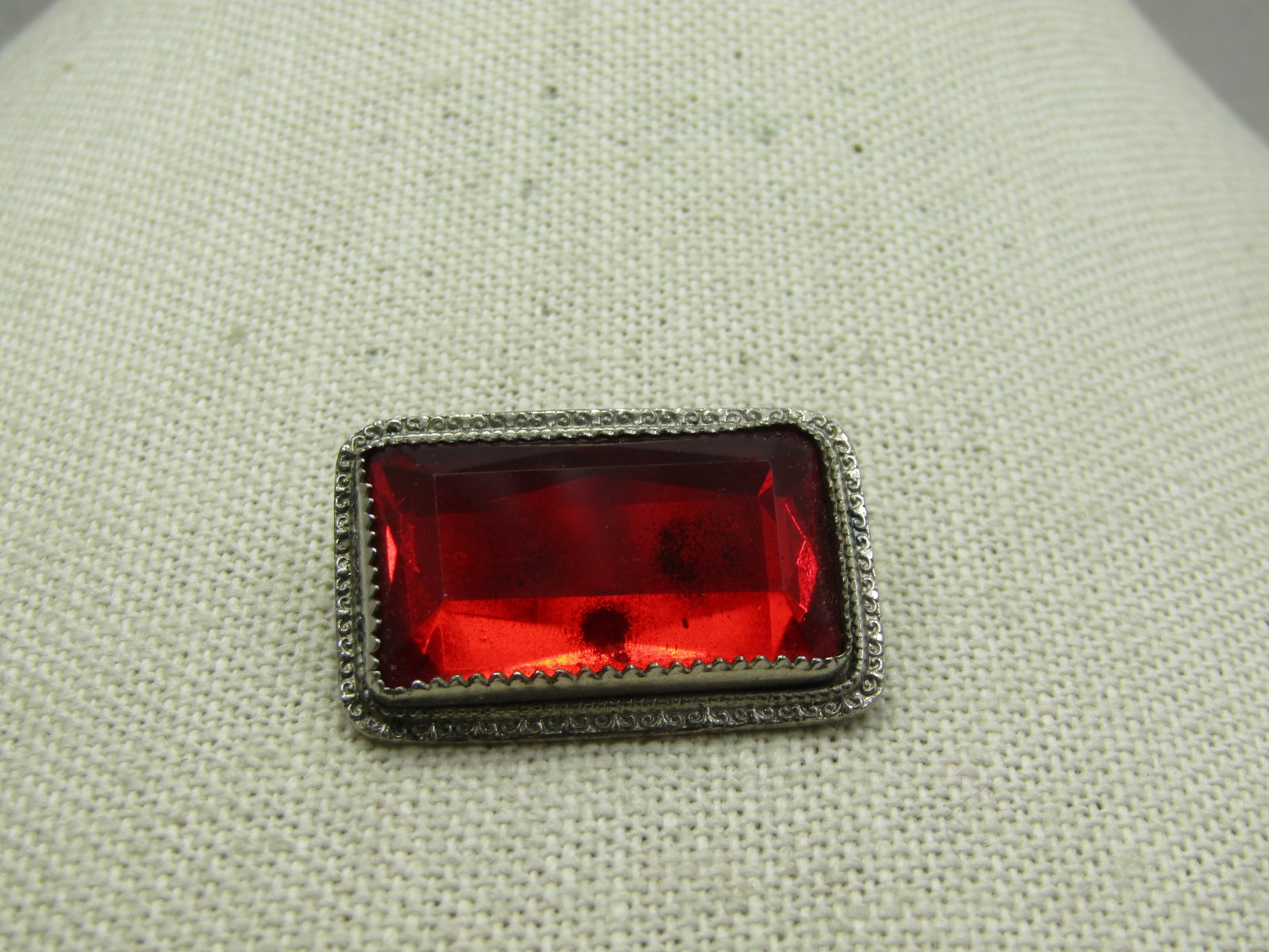 Vintage Red Rhinestone Brooch, Mid-Century, Rectangular, C-Clasp (1 of 7)