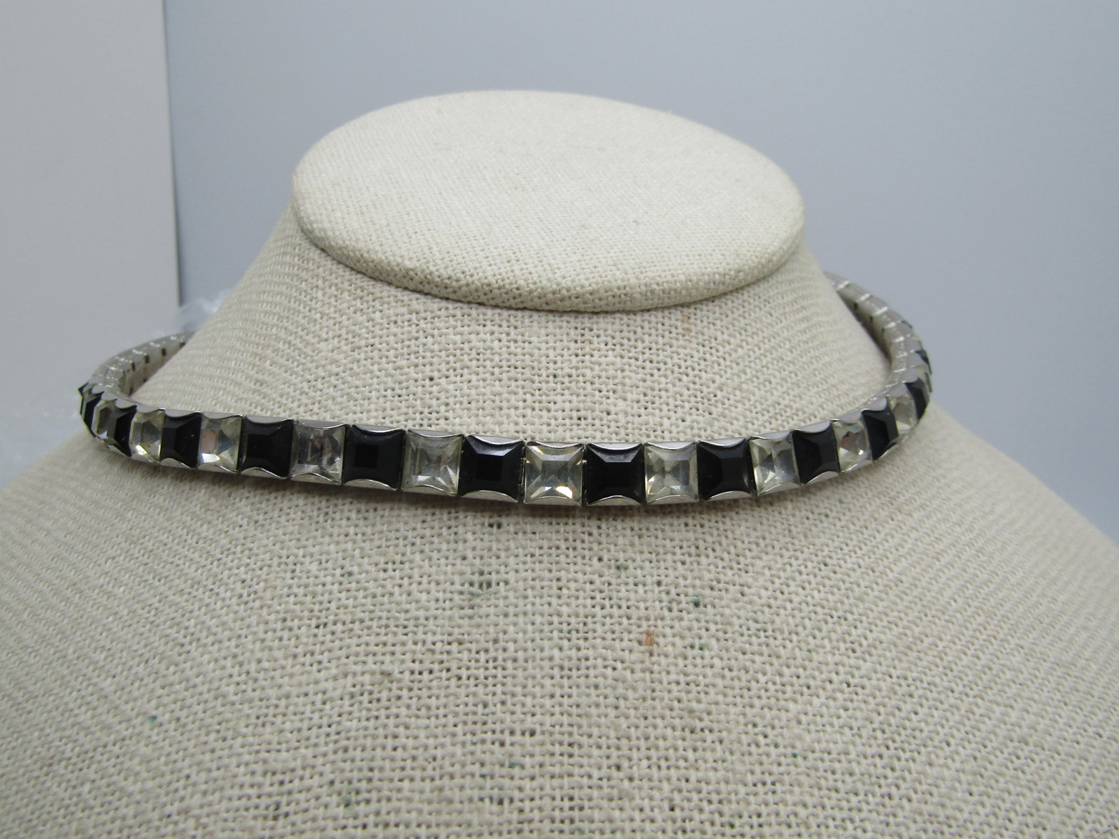 Vintage Clear & Black Rhinestone Choker/Necklace, 16", Adjustable - 5