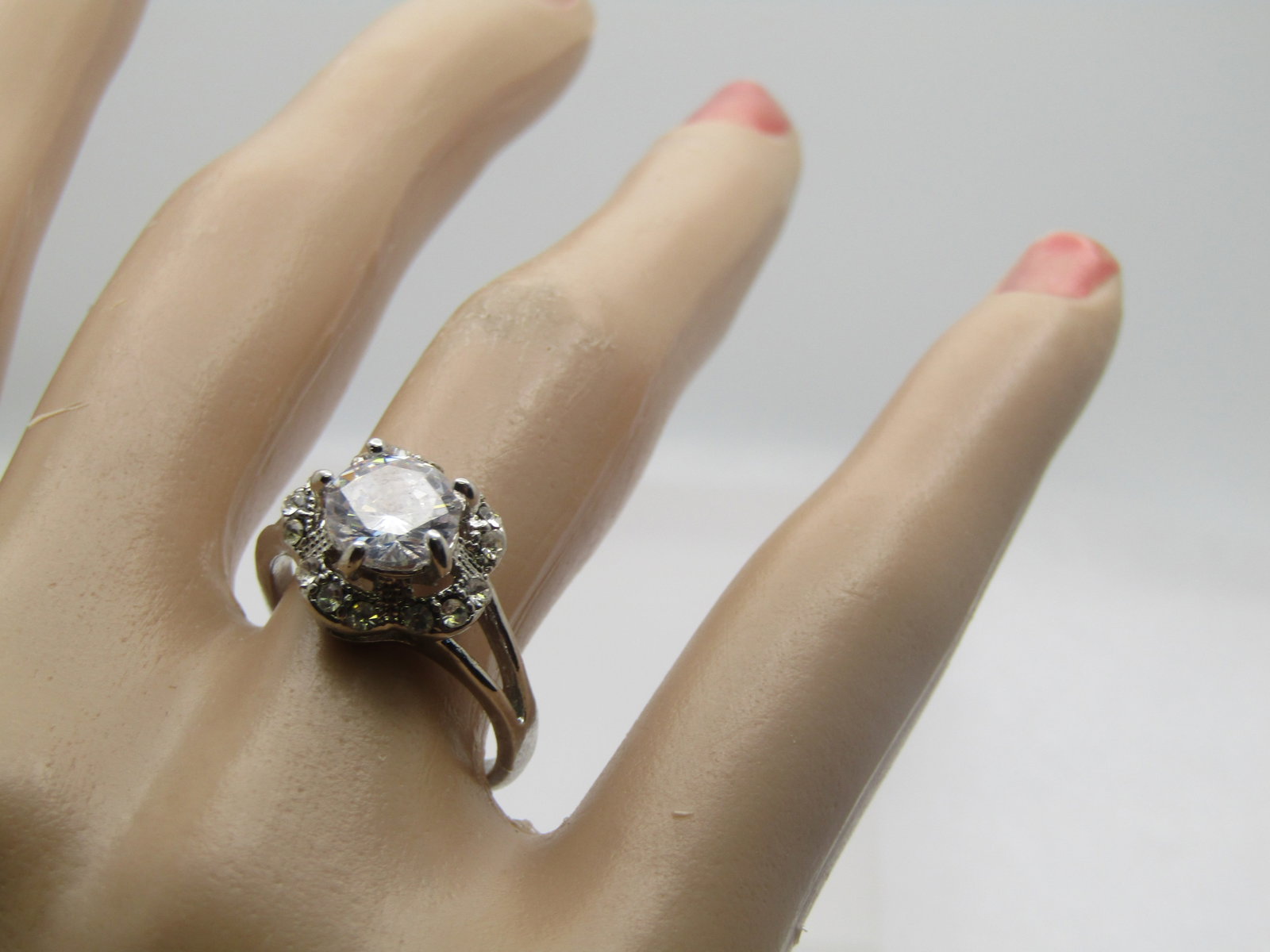 Costume Clear Rhinestone Ring, Sz. 6.5, Halo - 8