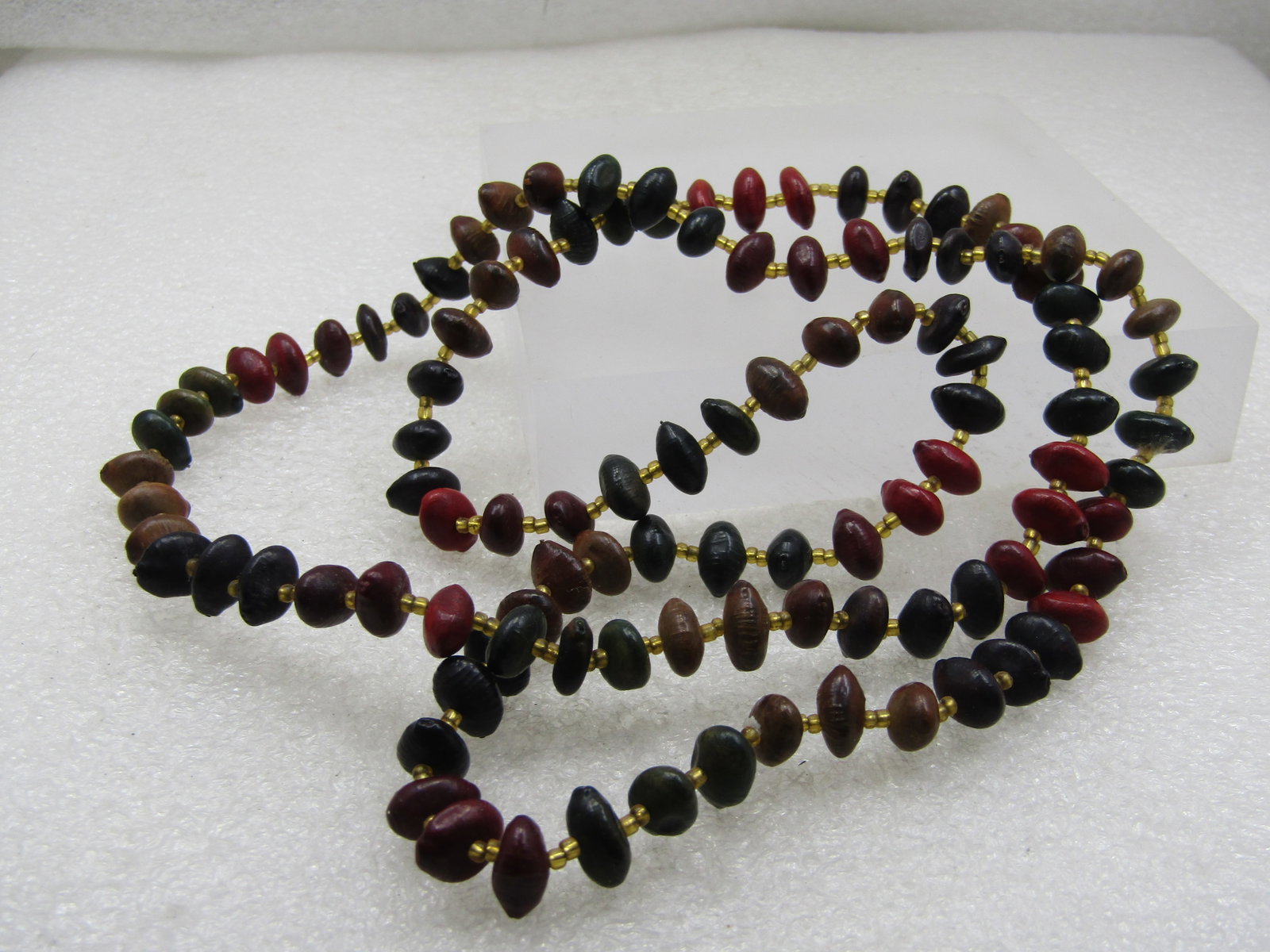 Vintage Earthtone Pod Beaded Necklace. Glass Beads 34" - 4