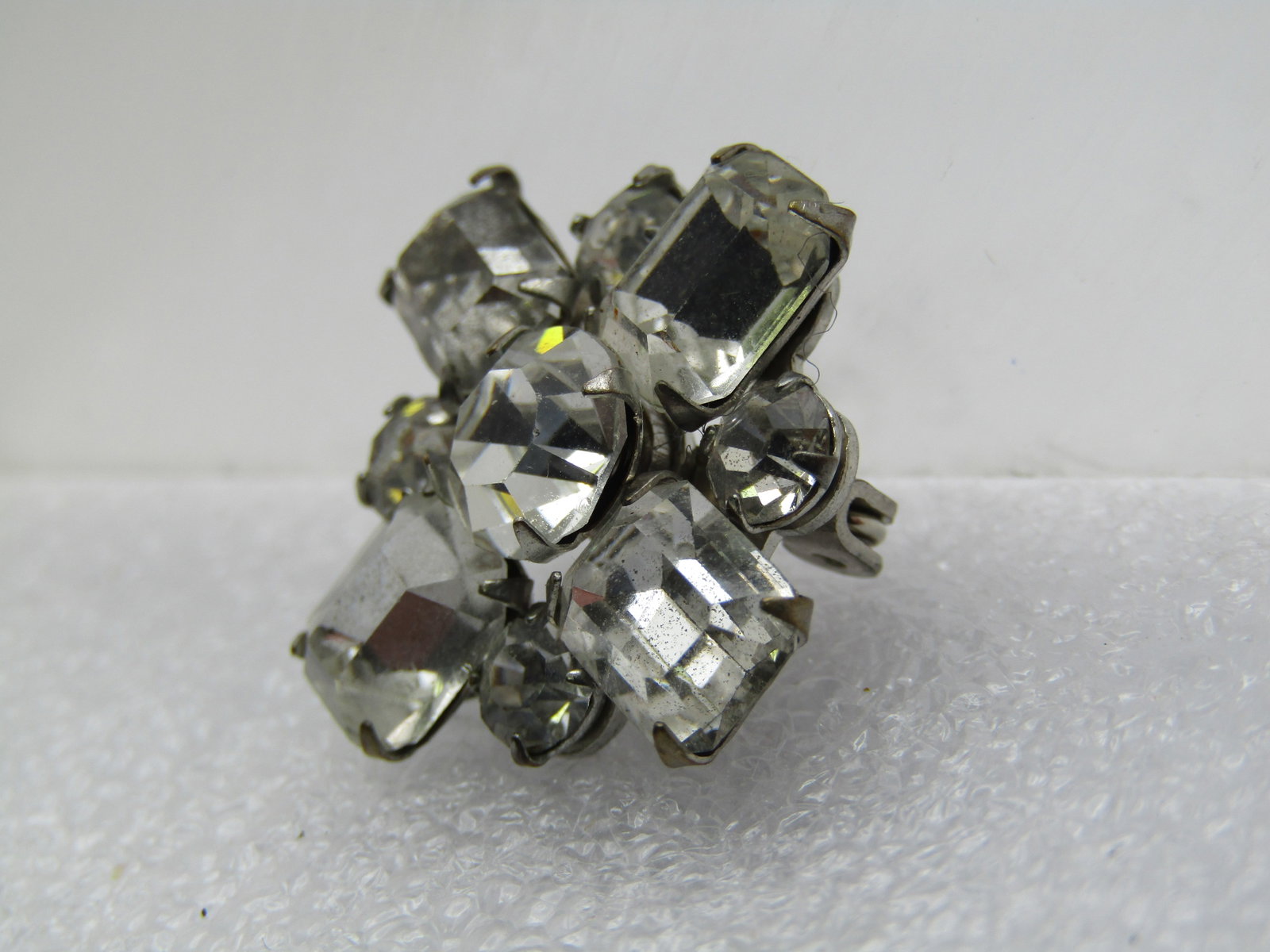 Vintage Rhinestone Brooch, 1940's, Silver Tone, 1" - 2