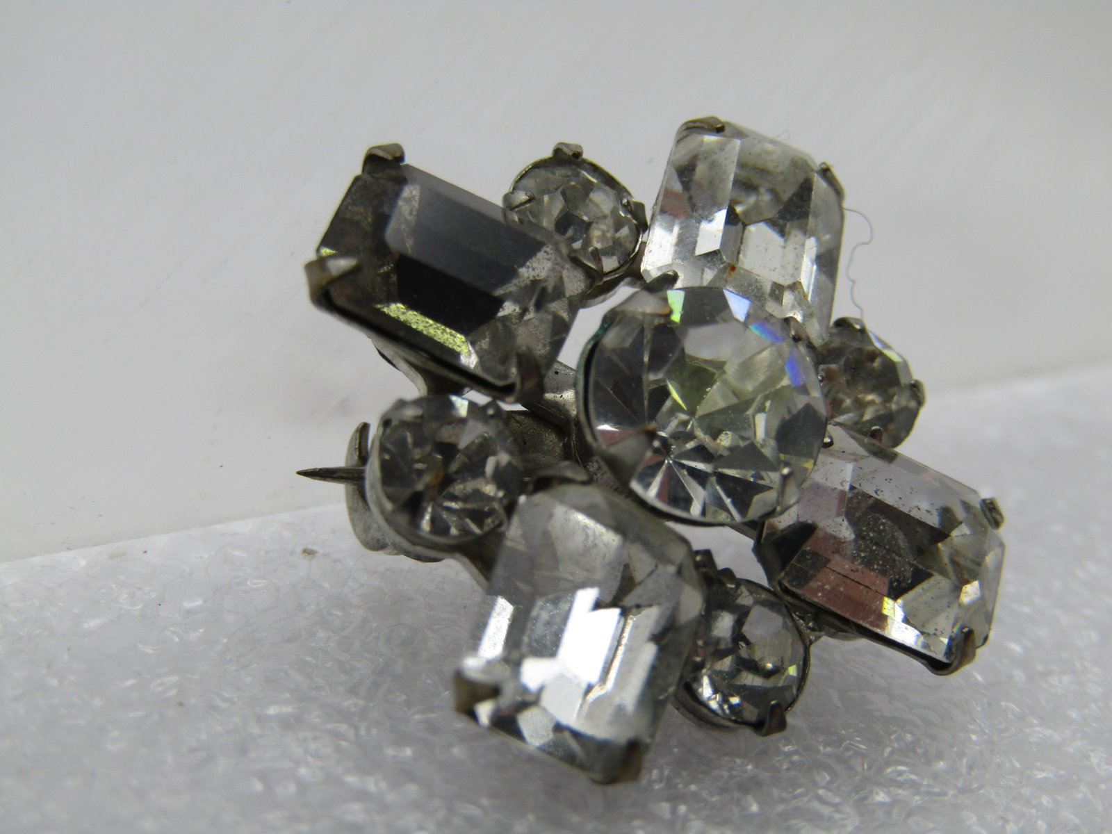 Vintage Rhinestone Brooch, 1940's, Silver Tone, 1" - 3