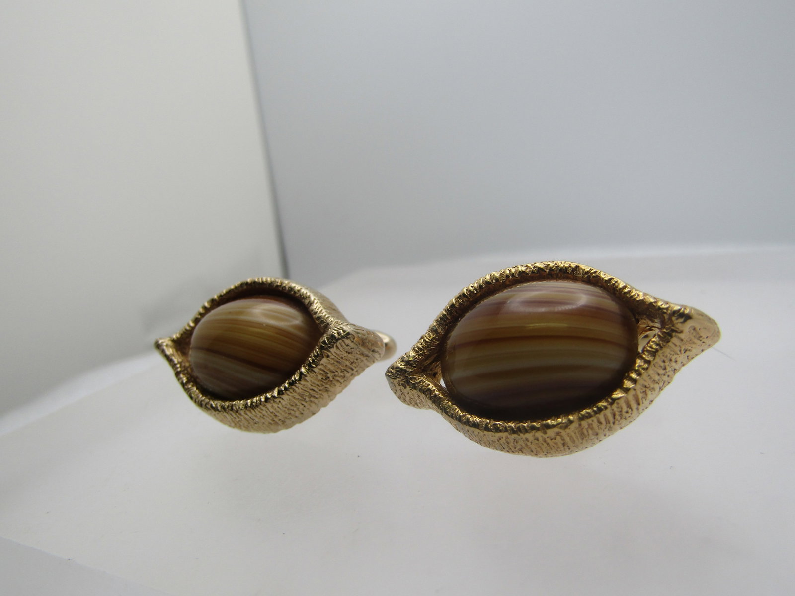 Vintage Cateye Cufflinks, Brown Glass, 1950's-1970's - 2