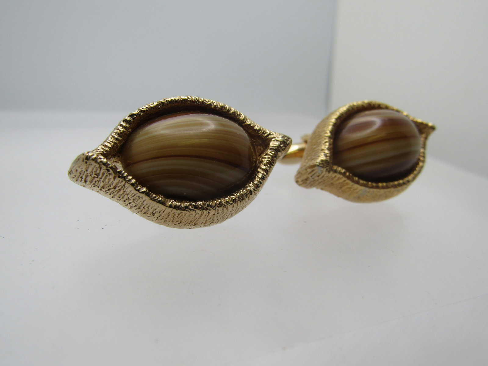 Vintage Cateye Cufflinks, Brown Glass, 1950's-1970's - 3