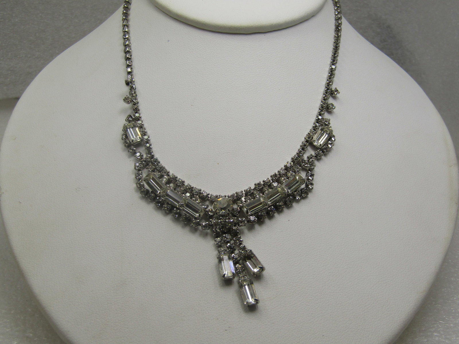 Vintage Rhinestone Drop Necklace, 15", 1940's (1 of 5)