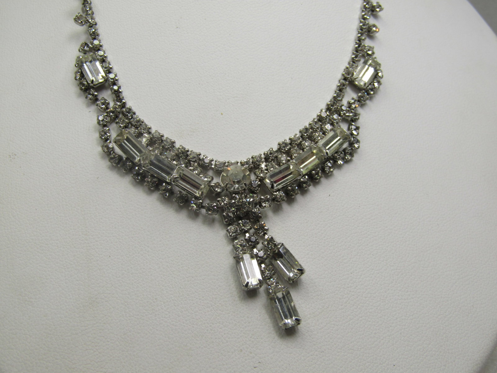 Vintage Rhinestone Drop Necklace, 15", 1940's - 2
