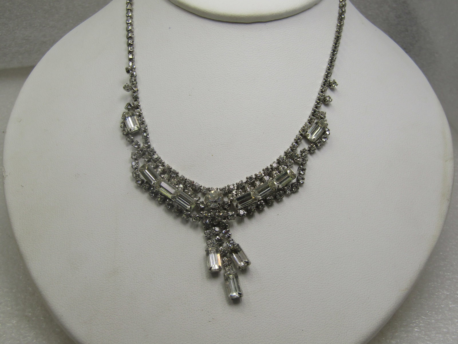 Vintage Rhinestone Drop Necklace, 15", 1940's - 3