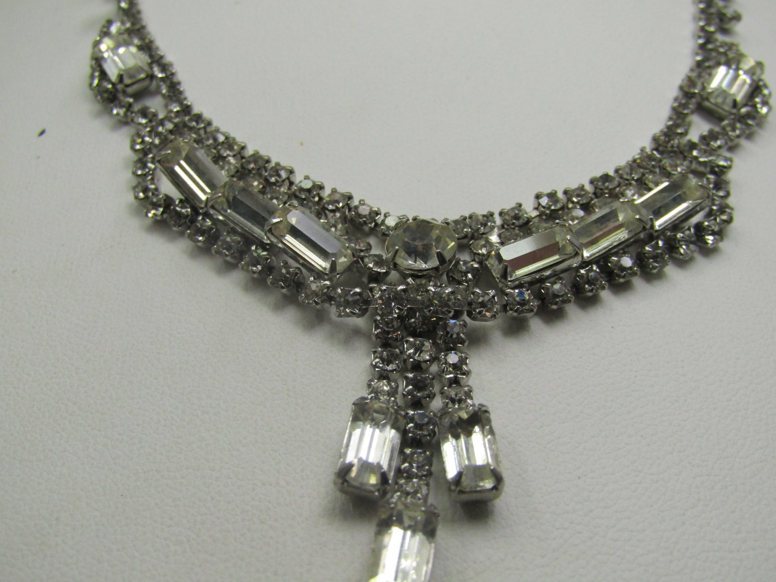 Vintage Rhinestone Drop Necklace, 15", 1940's - 4