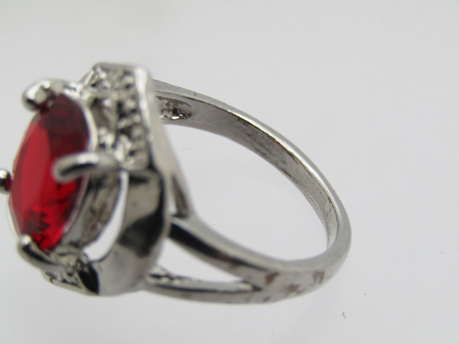Red Glass Stone Fashion Ring, Sz. 7.5, 1980's-1990's - 4