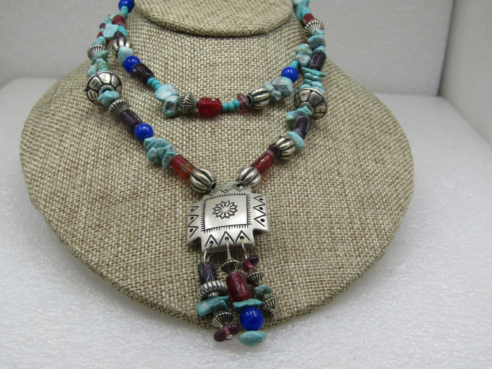 Southwestern Beaded Necklace, 28", Simulated Turquoise, Lapis & More - 2