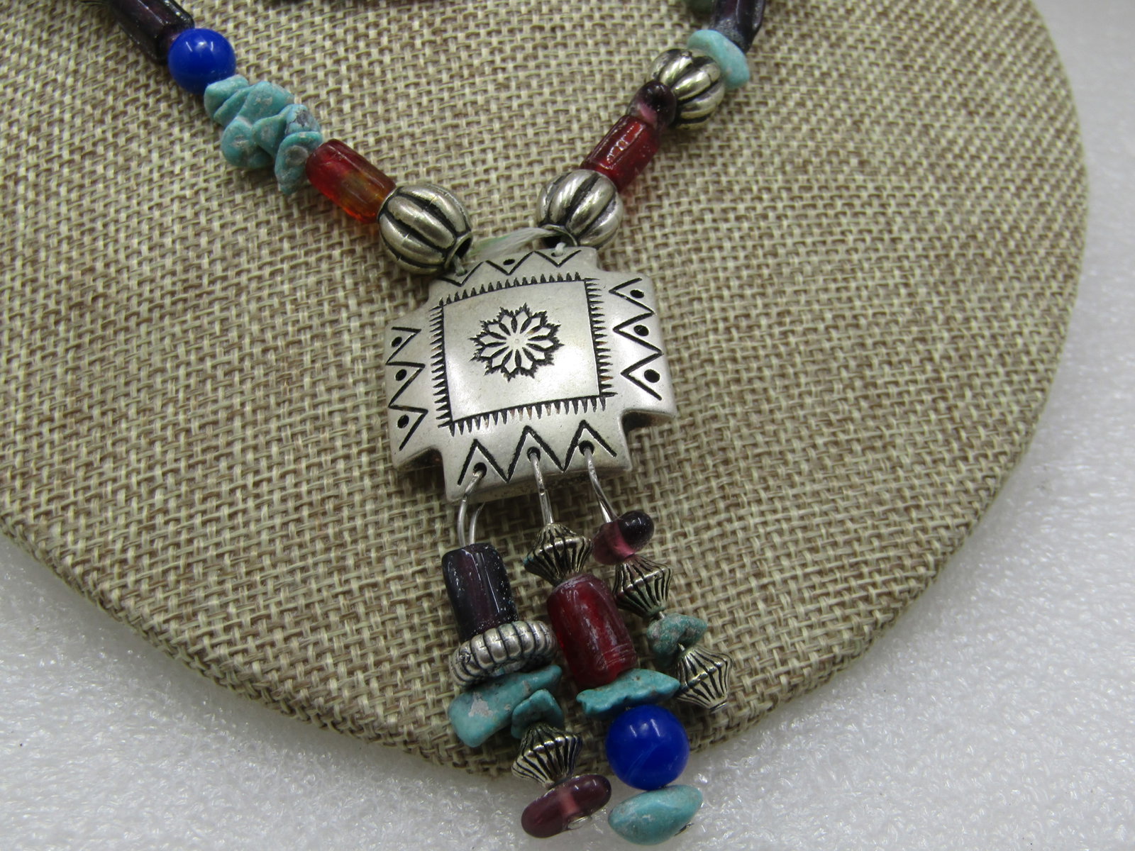 Southwestern Beaded Necklace, 28", Simulated Turquoise, Lapis & More - 4