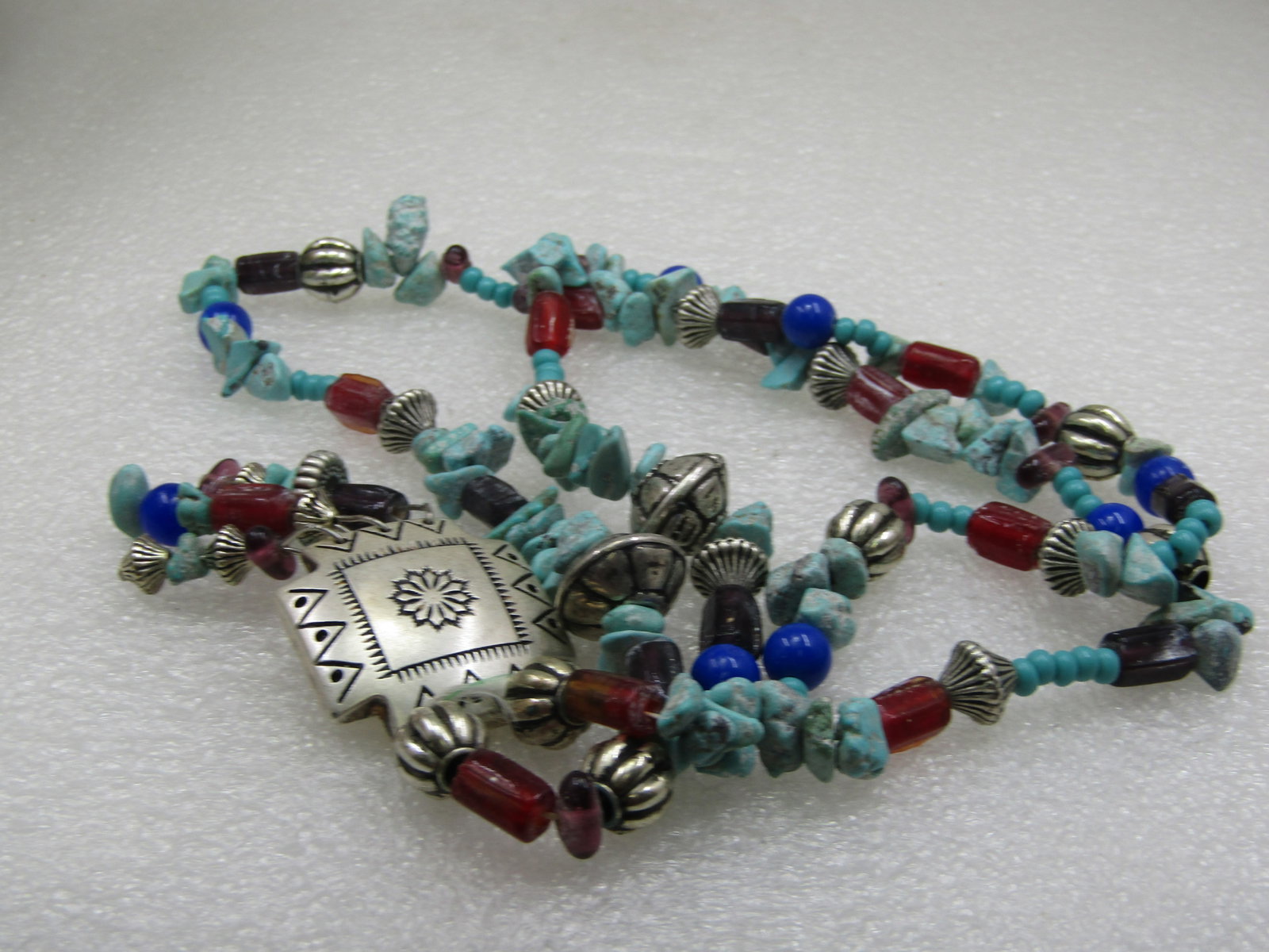Southwestern Beaded Necklace, 28", Simulated Turquoise, Lapis & More - 6