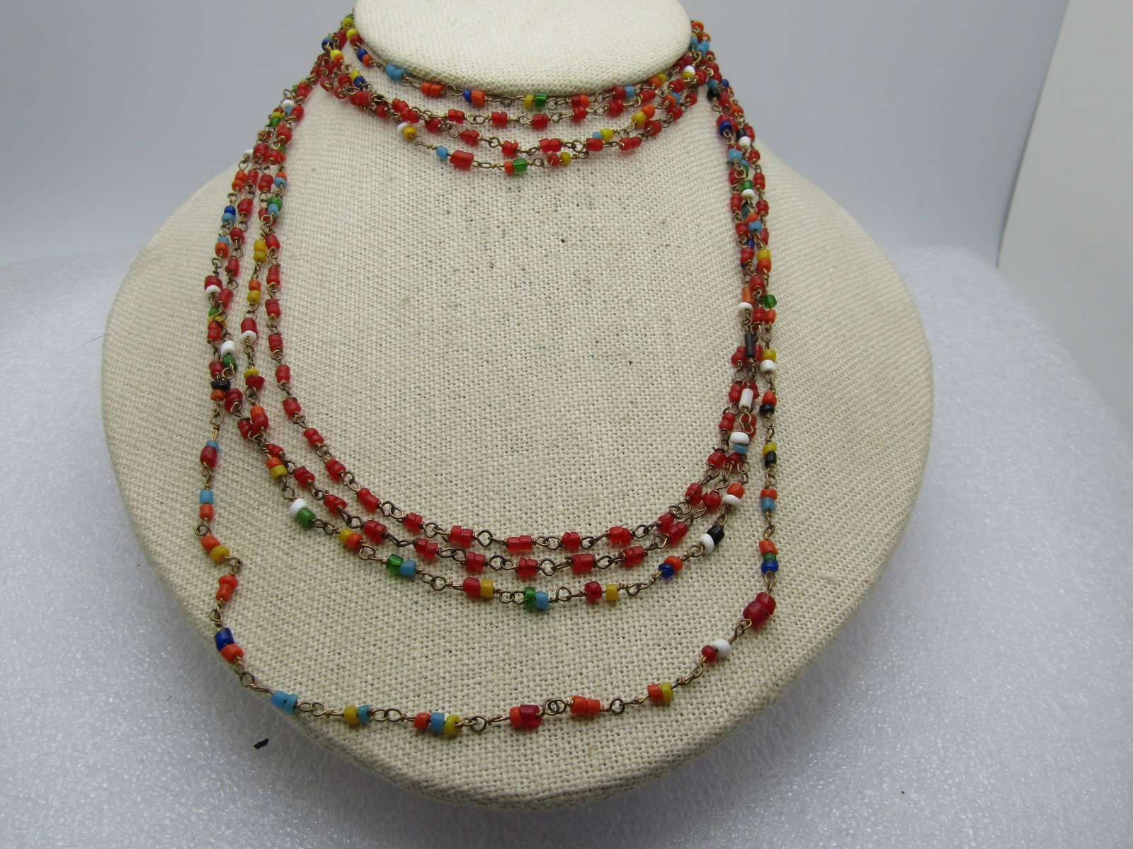 2 Vintage Glass Beaded Necklace, 58", 1960's, Red and Multi Color - Hippie/Boho - 2