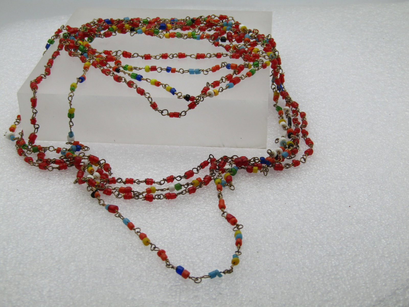 2 Vintage Glass Beaded Necklace, 58", 1960's, Red and Multi Color - Hippie/Boho - 4