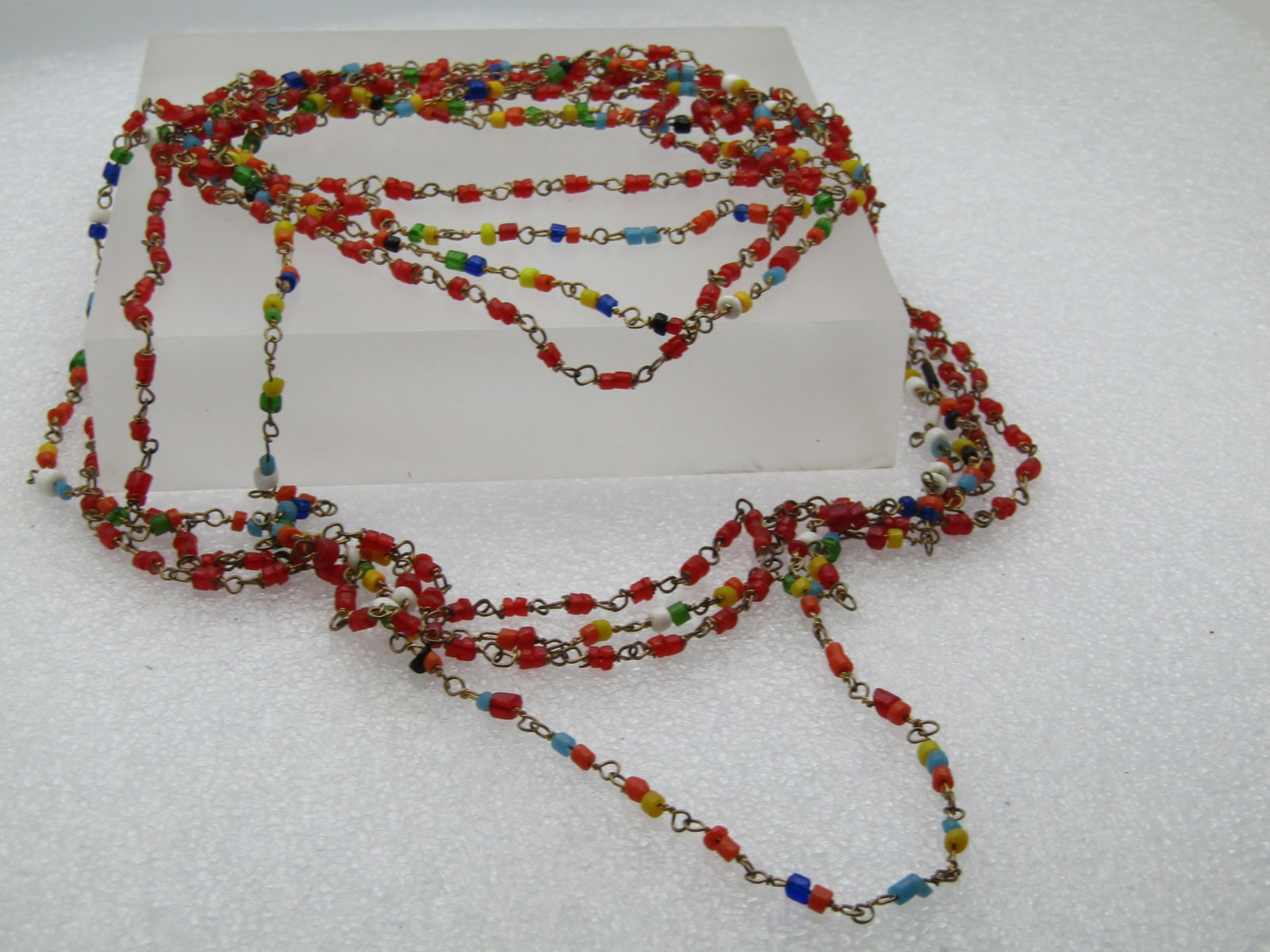 2 Vintage Glass Beaded Necklace, 58", 1960's, Red and Multi Color - Hippie/Boho - 5