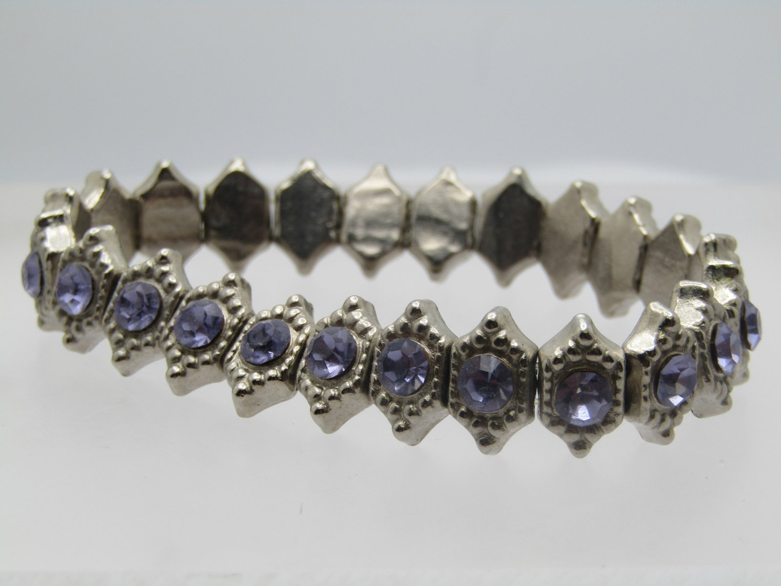 Vintage Violet Rhinestone Stretch Bracelet, 7"-8", 1990's (1 of 4)