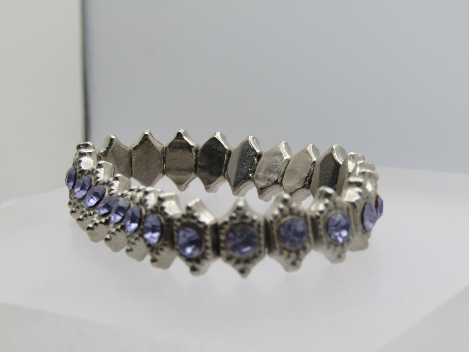 Vintage Violet Rhinestone Stretch Bracelet, 7"-8", 1990's - 2