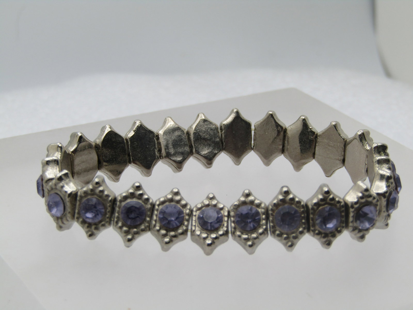 Vintage Violet Rhinestone Stretch Bracelet, 7"-8", 1990's - 3