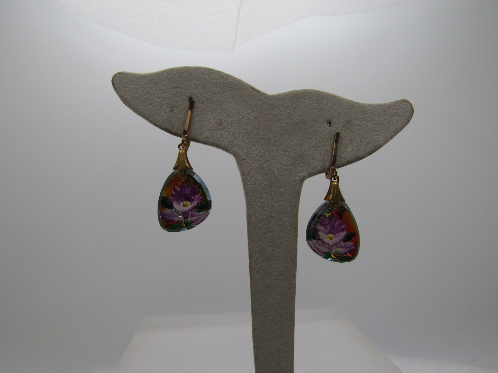 Vintage Reverse Orchid Drop Earrings, Clip, 1960's: Title: Vintage Reverse Orchid Drop Earrings, Clip, 1960's Description: Vintage Reverse Orchid Drop Earrings, Clip, 1960's. These have a clip back with a bar at the front to make it look like pierced e